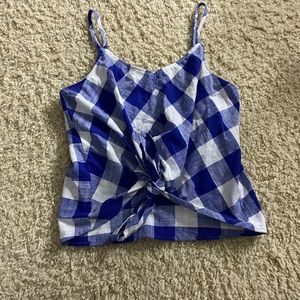 Blue and White Plaid Tie Tank Top
